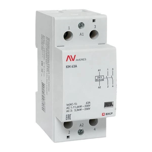Контактор модульный КМ 63А 1NC+1NO 24VAC (2 мод,) AVERES EKF